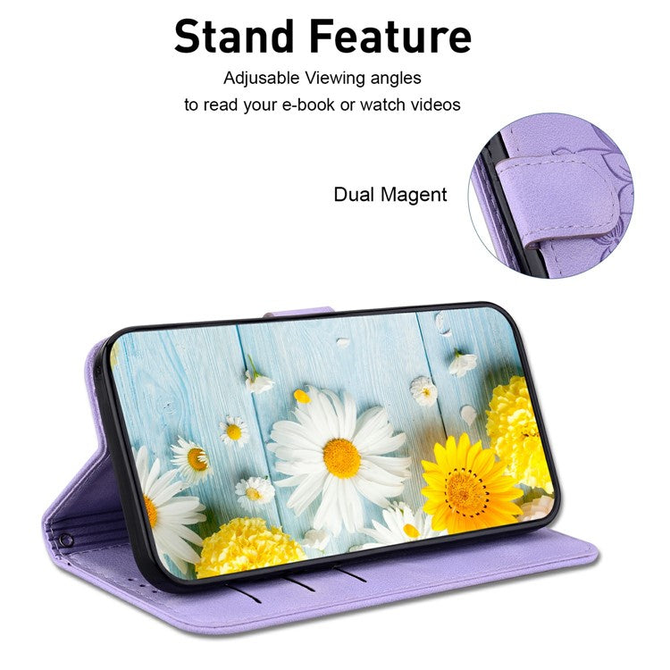 For Samsung Galaxy A26 5G Case Lily Flower Imprint Leather Phone Cover with Stand - Purple