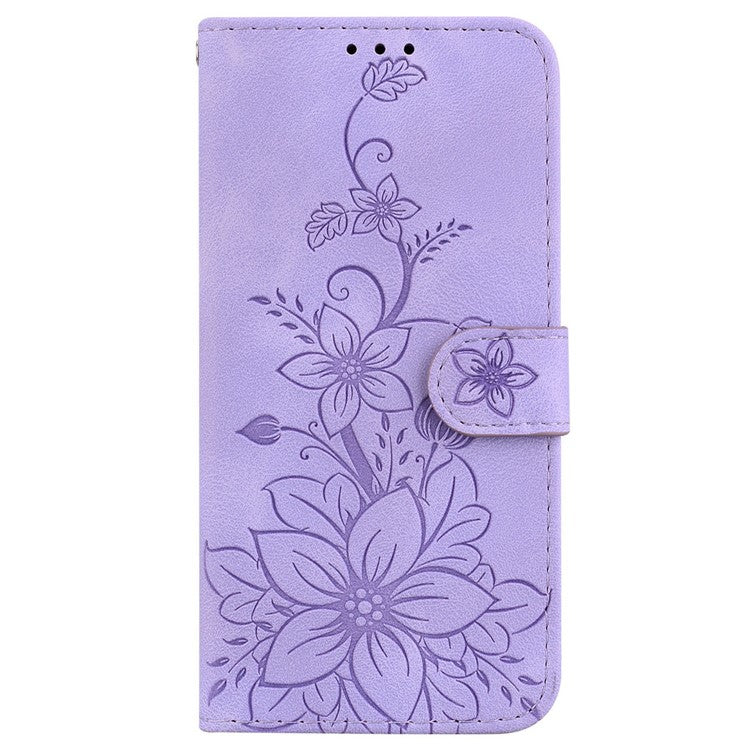 For Samsung Galaxy A26 5G Case Lily Flower Imprint Leather Phone Cover with Stand - Purple