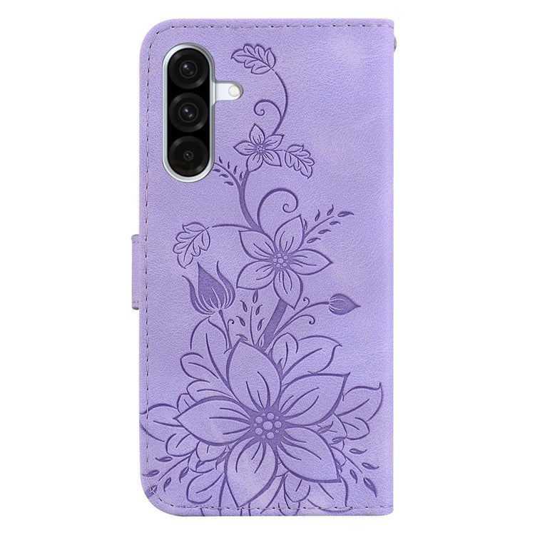 For Samsung Galaxy A26 5G Case Lily Flower Imprint Leather Phone Cover with Stand - Purple