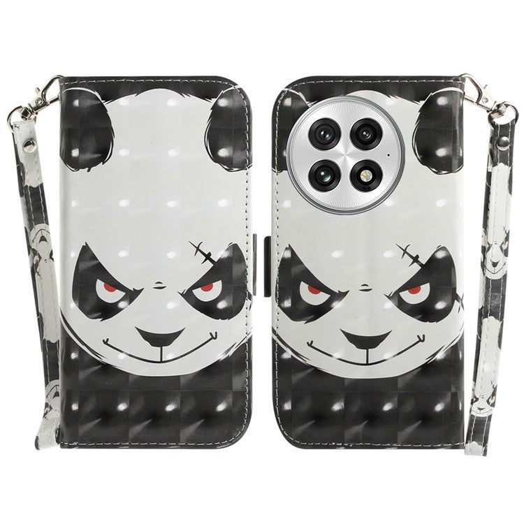 For OnePlus 13 Case Pattern Printing Leather Wallet Phone Cover - Angry Panda