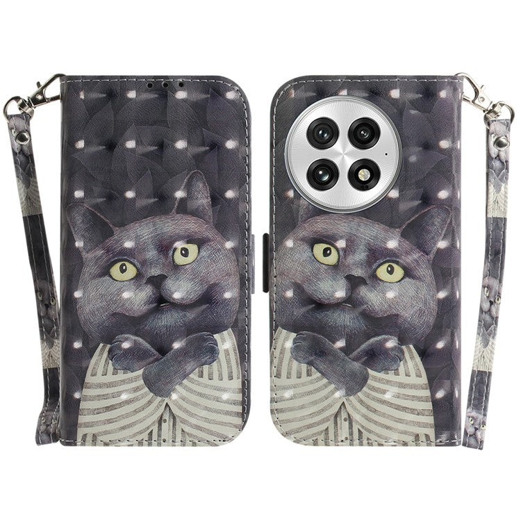 For OnePlus 13 Case Pattern Printing Leather Wallet Phone Cover - Embracing Cat