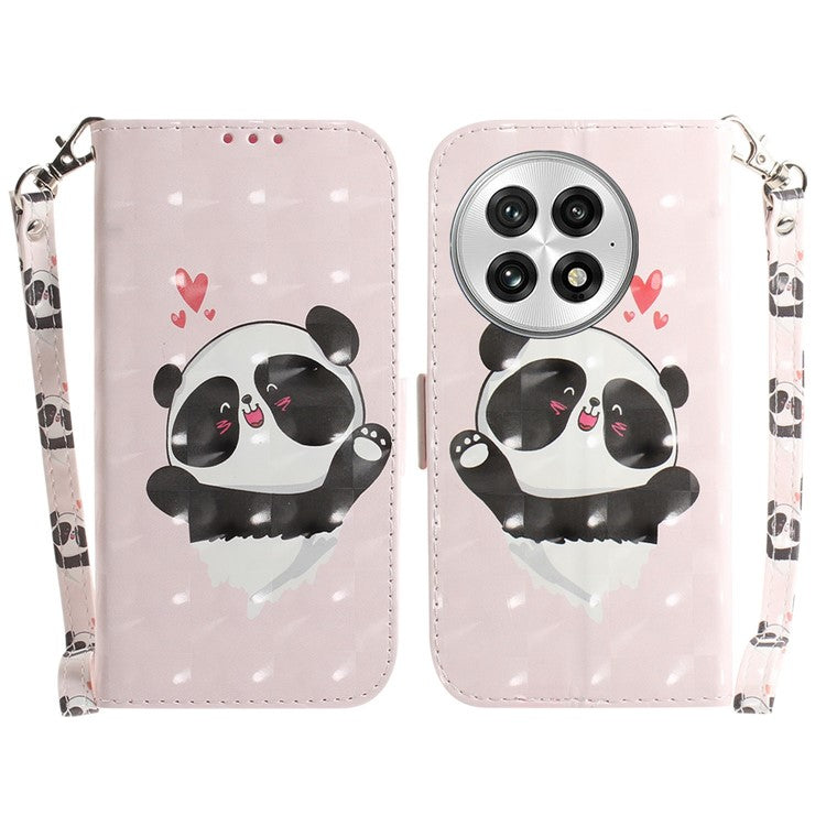 For OnePlus 13 Case Pattern Printing Leather Wallet Phone Cover - Love Heart Panda