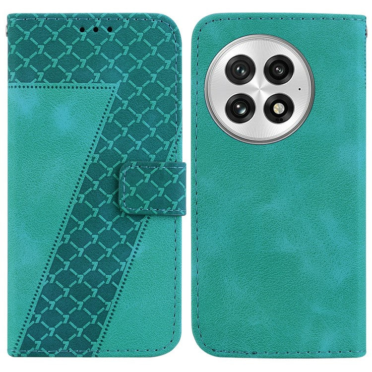 For OnePlus 13 Stand Case 7-Shaped Pattern Imprint Leather Phone Cover - Green