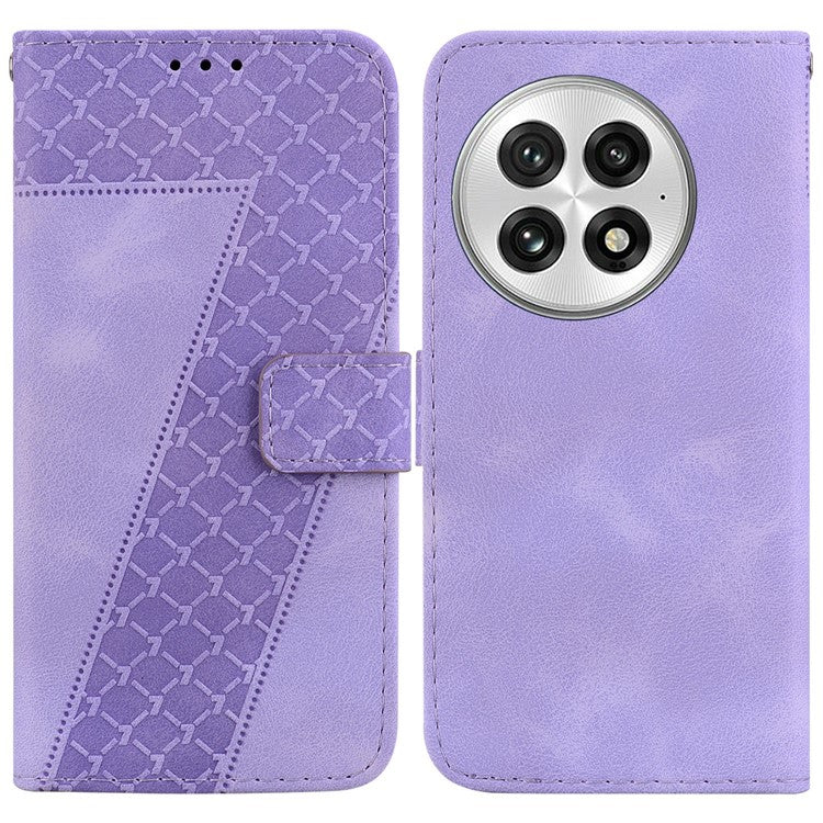 For OnePlus 13 Stand Case 7-Shaped Pattern Imprint Leather Phone Cover - Purple