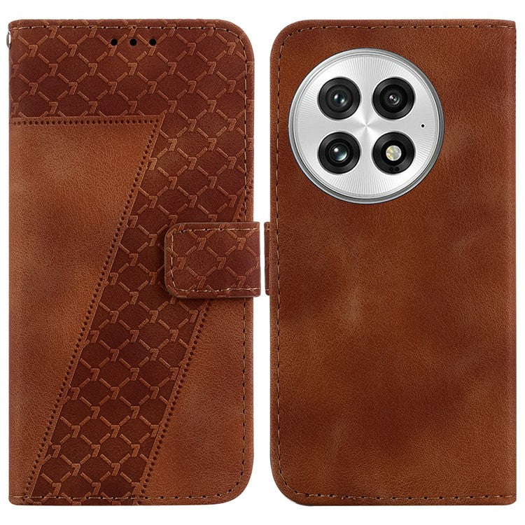 For OnePlus 13 Stand Case 7-Shaped Pattern Imprint Leather Phone Cover - Brown