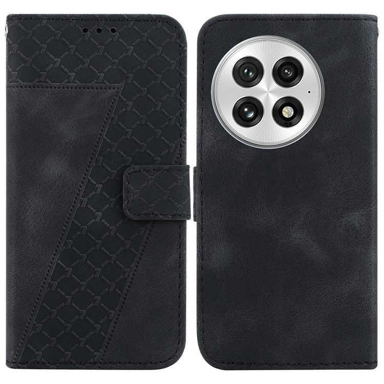 For OnePlus 13 Stand Case 7-Shaped Pattern Imprint Leather Phone Cover - Black