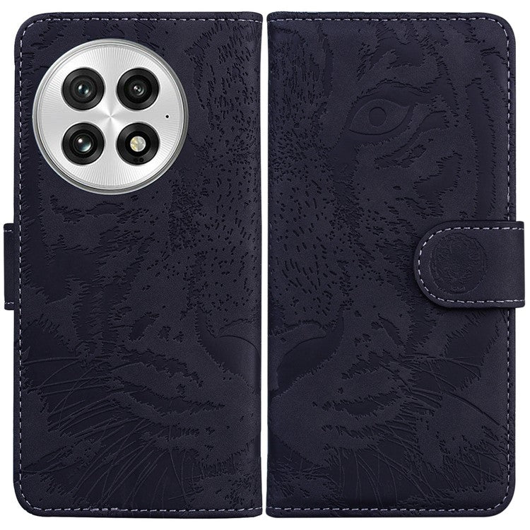 For OnePlus 13 Case Tiger Imprint Leather Wallet Phone Cover - Black