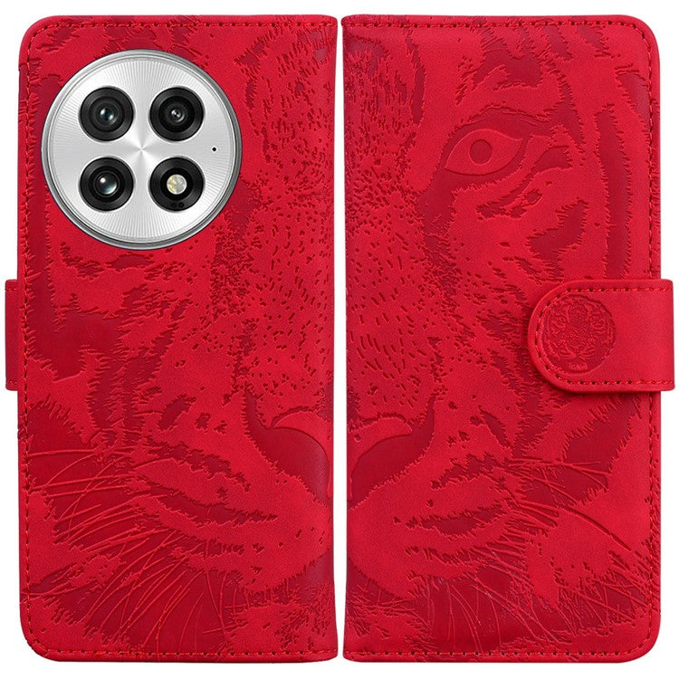 For OnePlus 13 Case Tiger Imprint Leather Wallet Phone Cover - Red