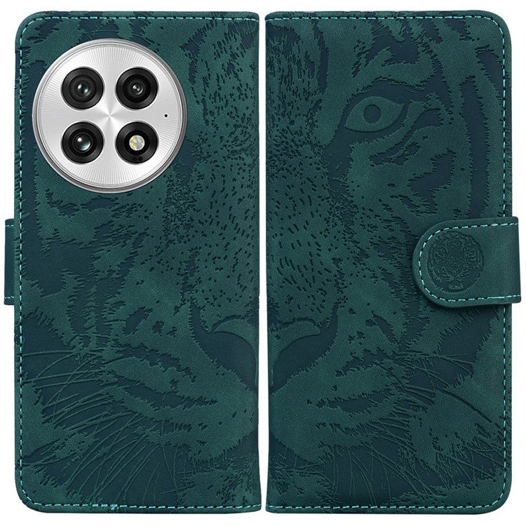 For OnePlus 13 Case Tiger Imprint Leather Wallet Phone Cover - Green