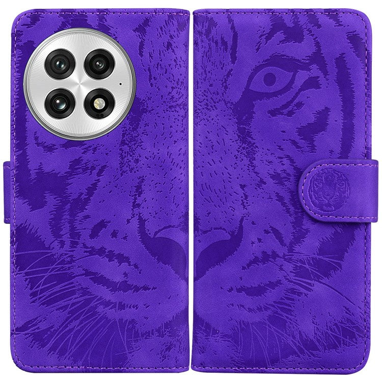 For OnePlus 13 Case Tiger Imprint Leather Wallet Phone Cover - Purple