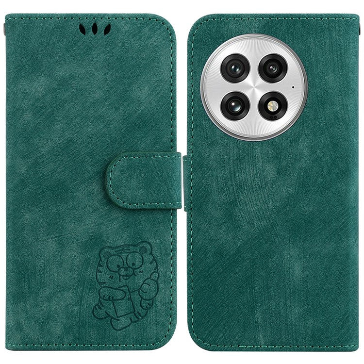 For OnePlus 13 Wallet Case Tiger Imprint Leather Shockproof Phone Cover - Green