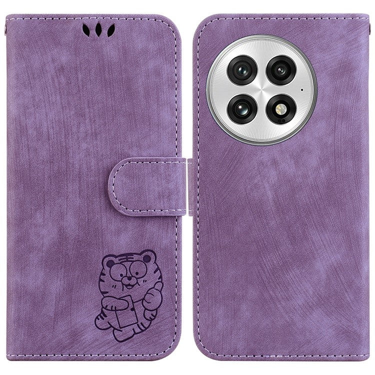 For OnePlus 13 Wallet Case Tiger Imprint Leather Shockproof Phone Cover - Purple