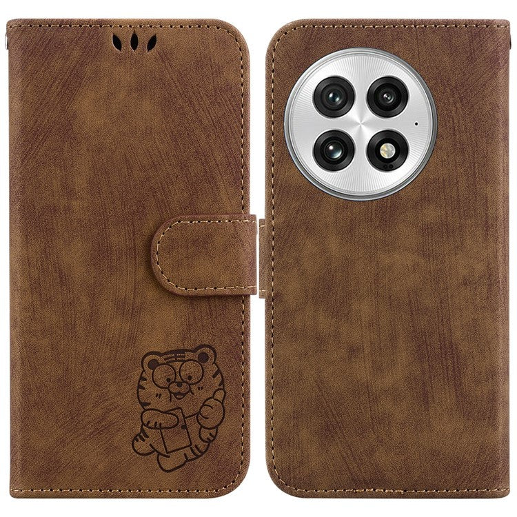 For OnePlus 13 Wallet Case Tiger Imprint Leather Shockproof Phone Cover - Brown