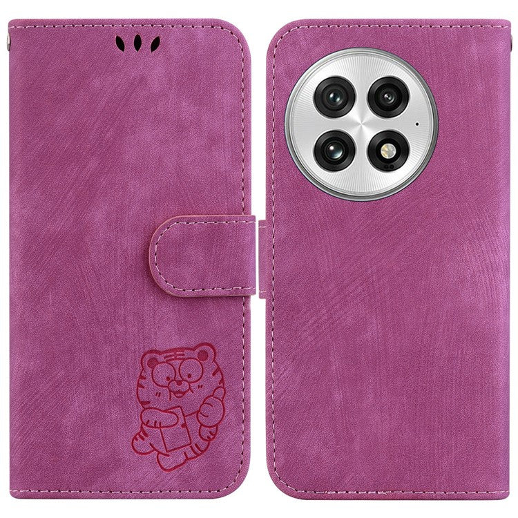 For OnePlus 13 Wallet Case Tiger Imprint Leather Shockproof Phone Cover - Rose