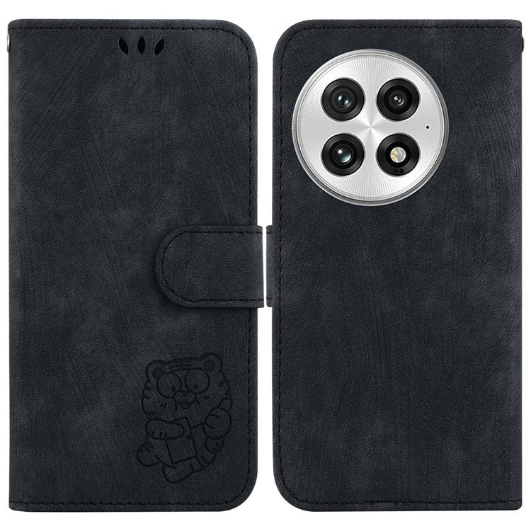 For OnePlus 13 Wallet Case Tiger Imprint Leather Shockproof Phone Cover - Black