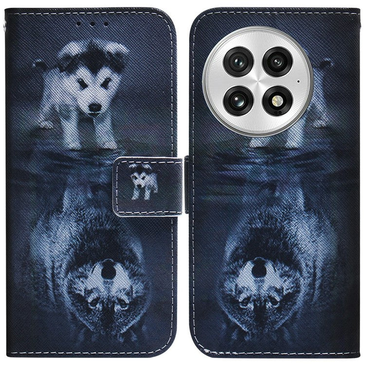 For OnePlus 13 Wallet Case Pattern Print Leather Phone Cover - Dog and Wolf