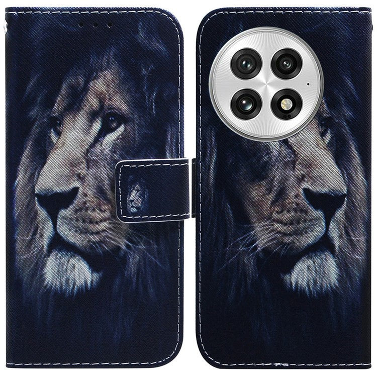 For OnePlus 13 Wallet Case Pattern Print Leather Phone Cover - Lion