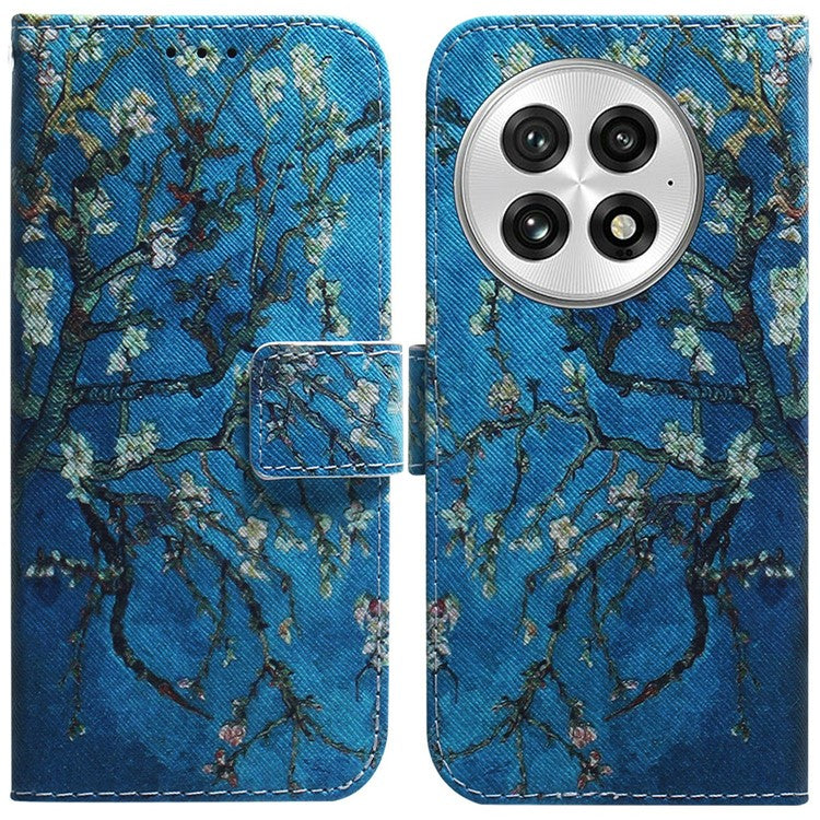 For OnePlus 13 Wallet Case Pattern Print Leather Phone Cover - Apricot Flowers