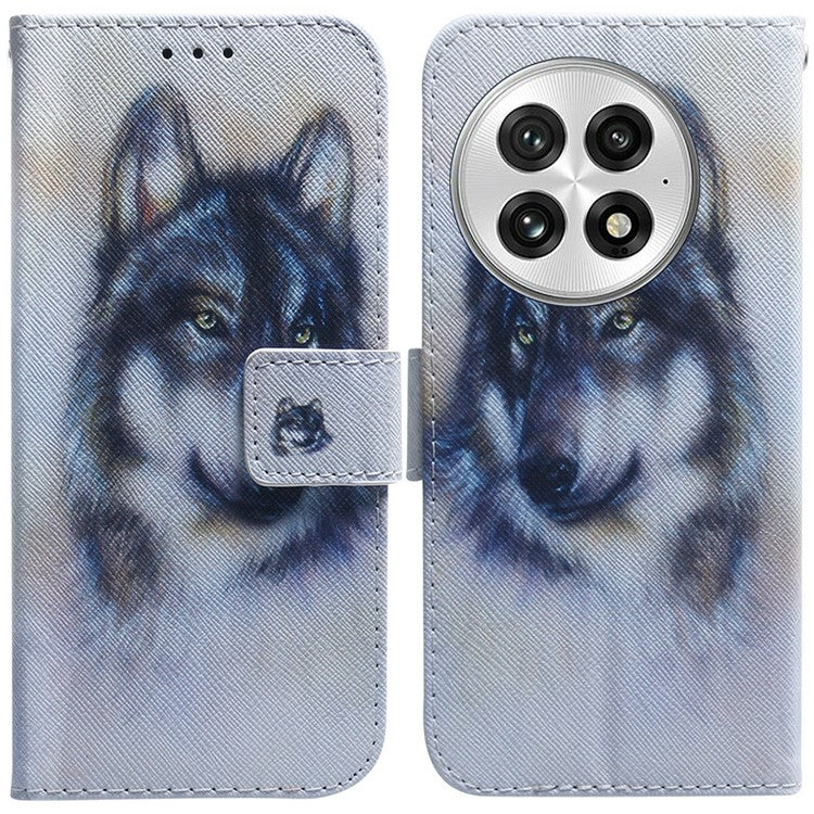 For OnePlus 13 Wallet Case Pattern Print Leather Phone Cover - Wolf