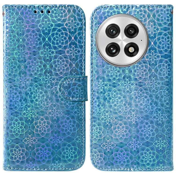 For OnePlus 13 Stand Case Dazzling Flower Leather Phone Cover - Blue