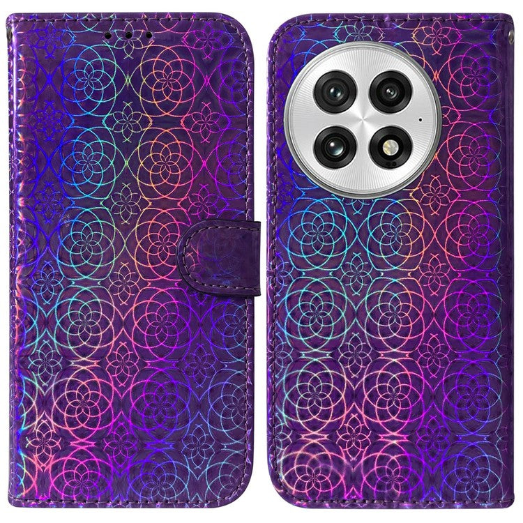 For OnePlus 13 Stand Case Dazzling Flower Leather Phone Cover - Purple