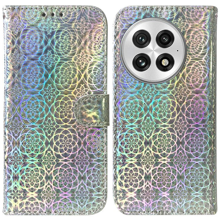 For OnePlus 13 Stand Case Dazzling Flower Leather Phone Cover - Grey