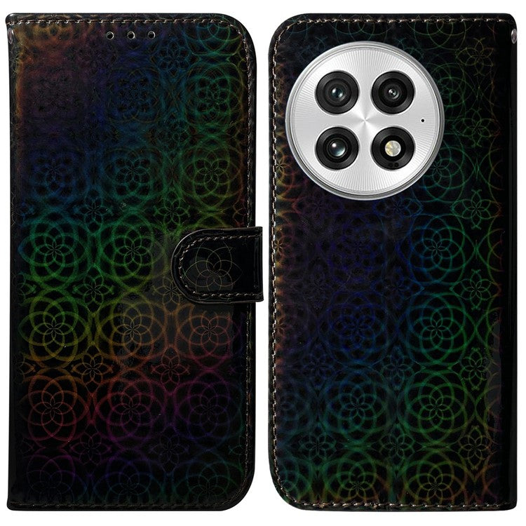 For OnePlus 13 Stand Case Dazzling Flower Leather Phone Cover - Black