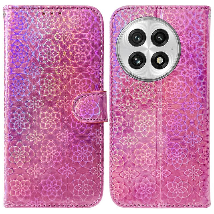 For OnePlus 13 Stand Case Dazzling Flower Leather Phone Cover - Pink