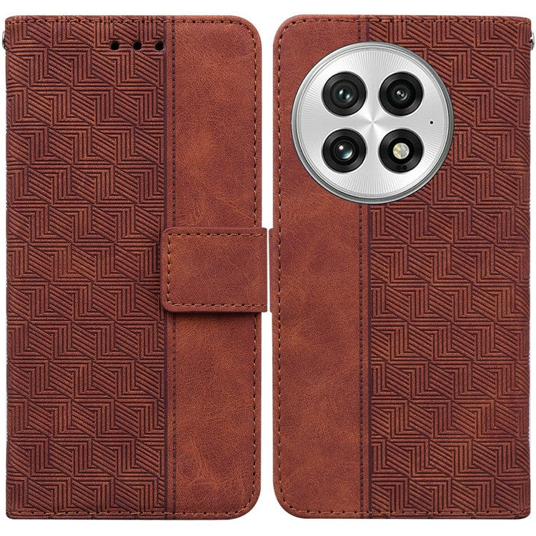 For OnePlus 13 Case Geometry Pattern Leather Wallet Phone Cover - Brown