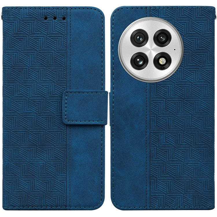 For OnePlus 13 Case Geometry Pattern Leather Wallet Phone Cover - Blue