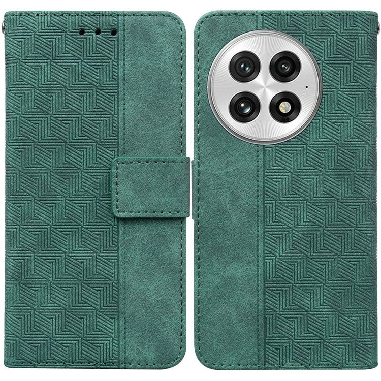 For OnePlus 13 Case Geometry Pattern Leather Wallet Phone Cover - Green