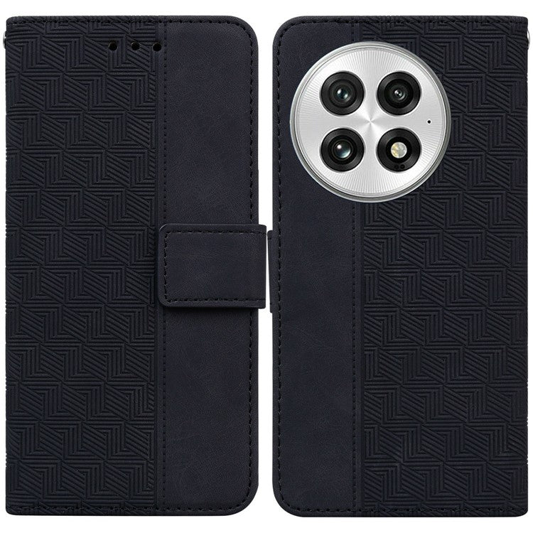 For OnePlus 13 Case Geometry Pattern Leather Wallet Phone Cover - Black