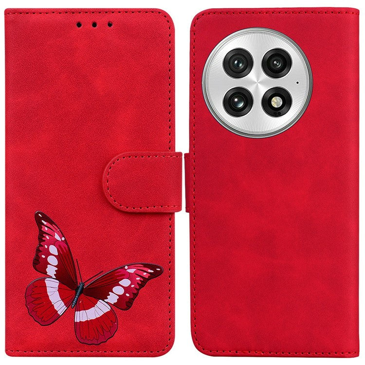 For OnePlus 13 Stand Case PU Leather Phone Cover Butterfly Printed - Red