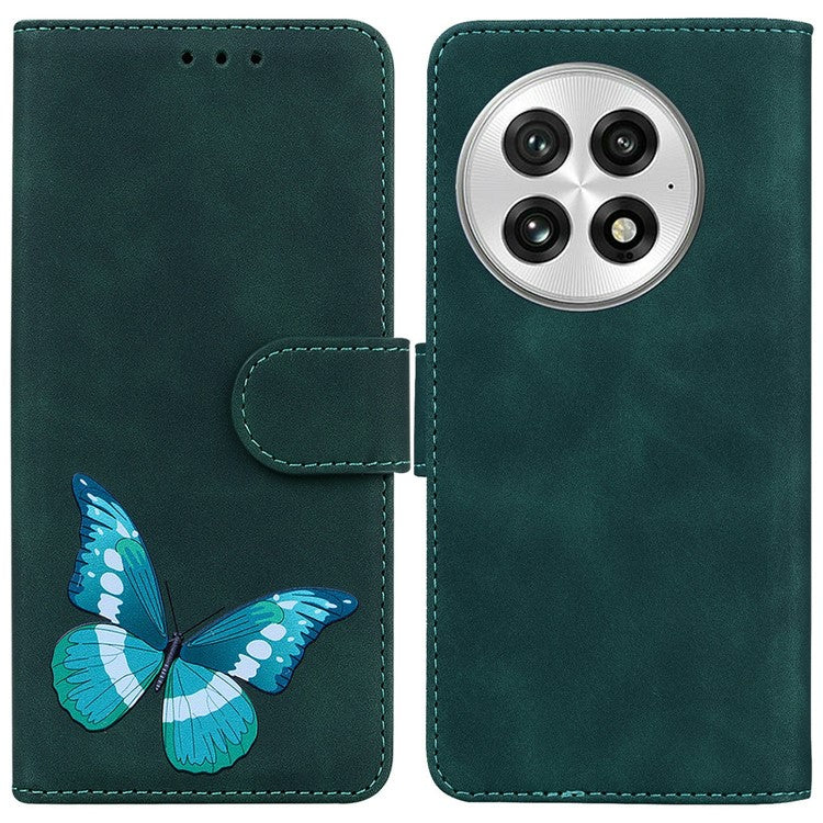 For OnePlus 13 Stand Case PU Leather Phone Cover Butterfly Printed - Green