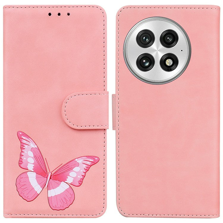 For OnePlus 13 Stand Case PU Leather Phone Cover Butterfly Printed - Pink