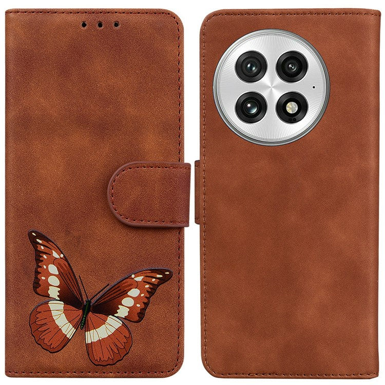 For OnePlus 13 Stand Case PU Leather Phone Cover Butterfly Printed - Brown