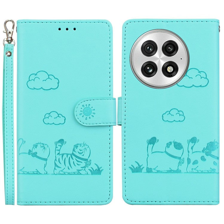 For OnePlus 13 Case RFID Blocking Kitten Pattern TPU+PU Leather Phone Cover - Green