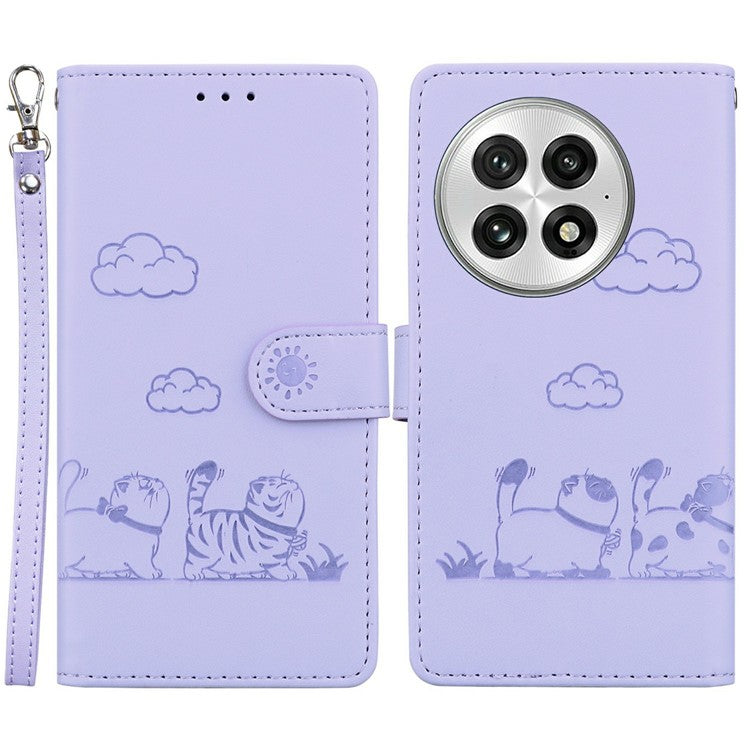 For OnePlus 13 Case RFID Blocking Kitten Pattern TPU+PU Leather Phone Cover - Purple