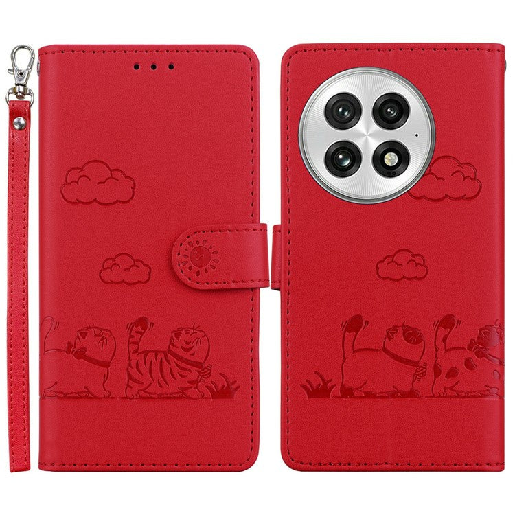 For OnePlus 13 Case RFID Blocking Kitten Pattern TPU+PU Leather Phone Cover - Red