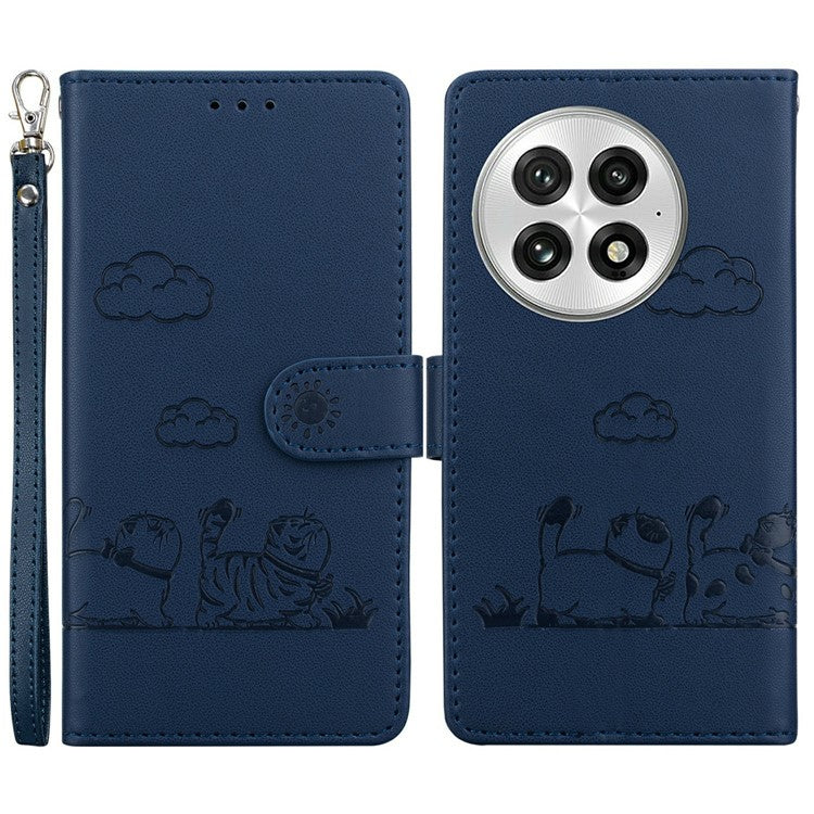 For OnePlus 13 Case RFID Blocking Kitten Pattern TPU+PU Leather Phone Cover - Blue