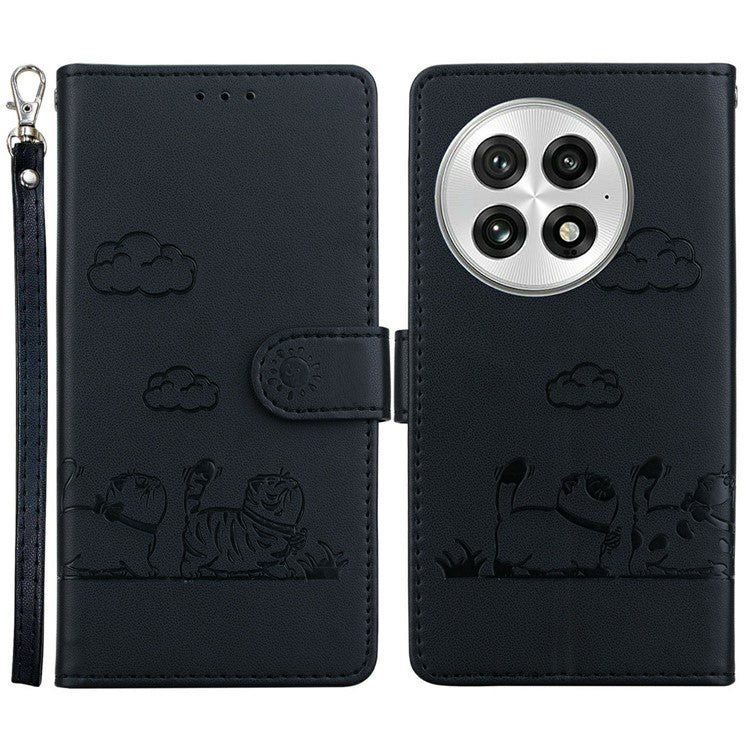 For OnePlus 13 Case RFID Blocking Kitten Pattern TPU+PU Leather Phone Cover - Black