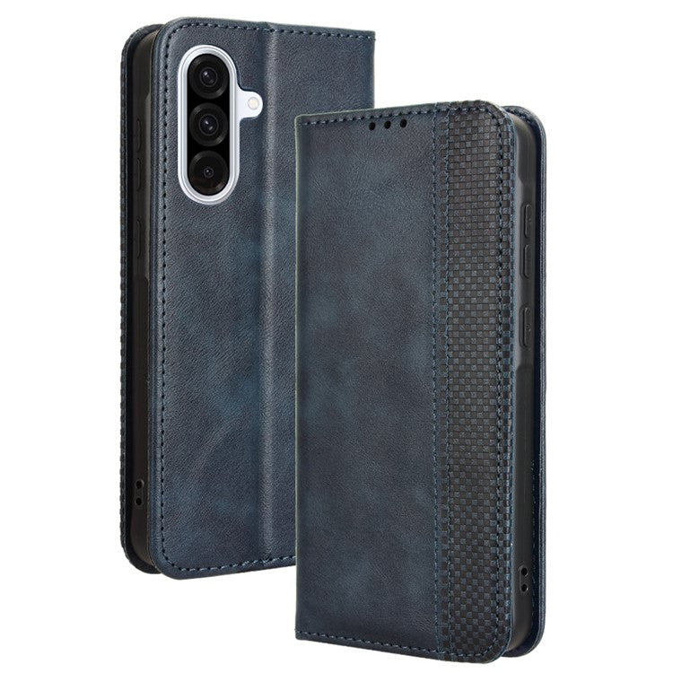 For Samsung Galaxy A36 5G Leather Case Wallet Stand Retro Texture Phone Cover - Blue