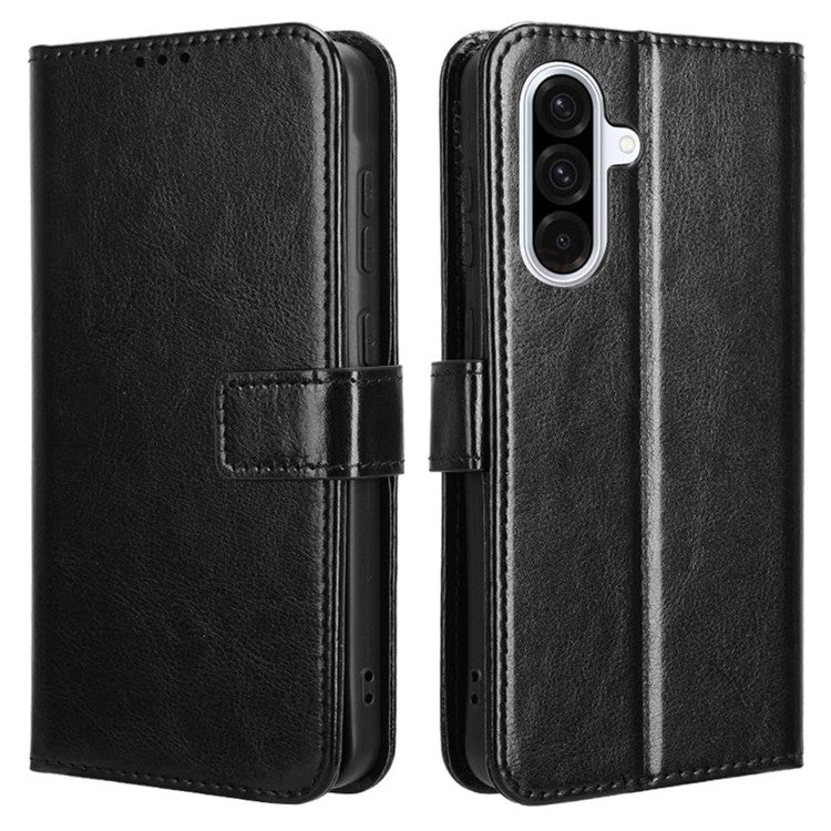 For Samsung Galaxy A36 5G Case Crazy Horse Texture PU Leather Phone Wallet Cover - Black