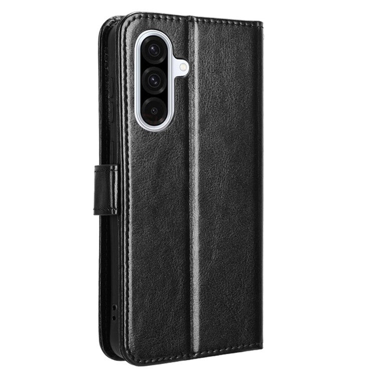 For Samsung Galaxy A36 5G Case Crazy Horse Texture PU Leather Phone Wallet Cover - Black