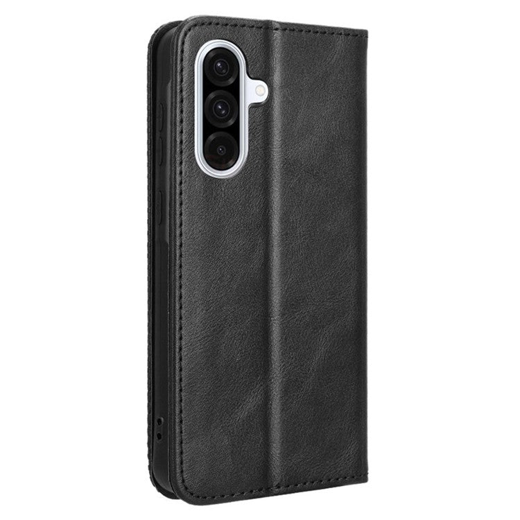 For Samsung Galaxy A56 5G Leather Case Wallet Stand Retro Texture Phone Cover - Black