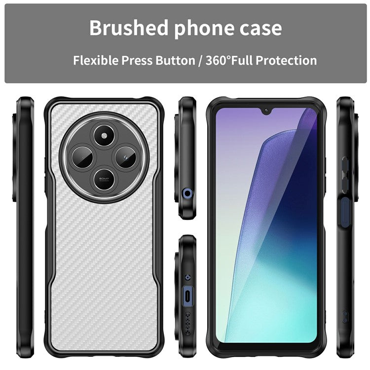 For Xiaomi Poco C75 4G  /  Redmi 14R 5G  /  A4 5G  /  14C 4G Case Carbon Fiber Texture TPU+PC Phone Cover - Black