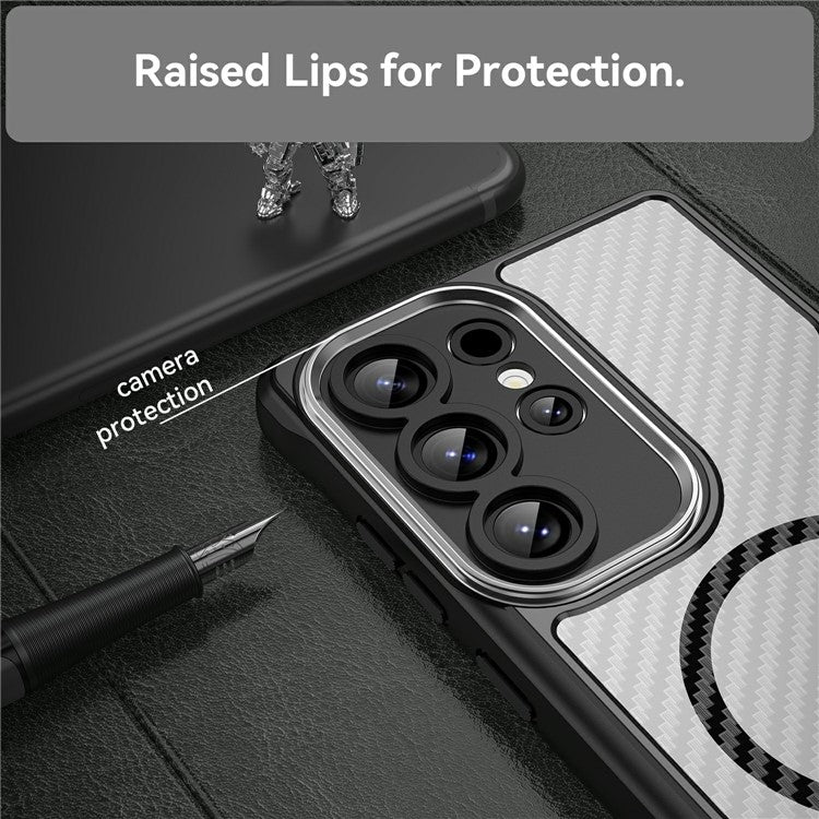 For Samsung Galaxy S25 Ultra Case Compatible with MagSafe TPU+PC Phone Cover Carbon Fiber - Black