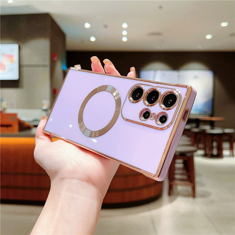 For Samsung Galaxy S25 Ultra Case Compatible with MagSafe Electroplating TPU Phone Cover - Purple