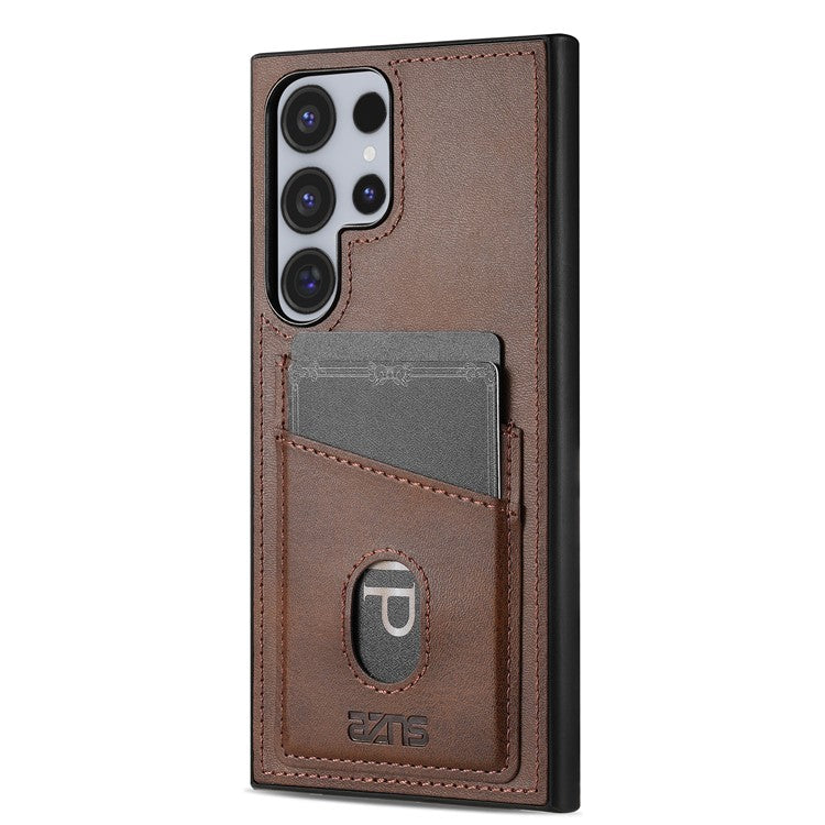 AZNS K1 Series For Samsung Galaxy S25 Ultra Case Calf Texture Anti-Drop PU+TPU Phone Cover - Coffee