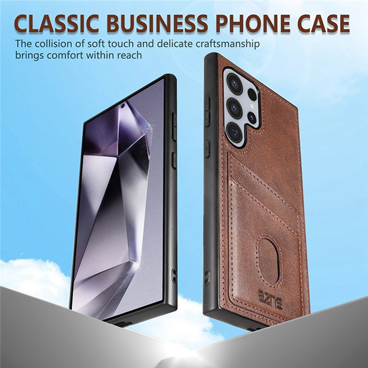 AZNS K1 Series For Samsung Galaxy S25 Ultra Case Calf Texture Anti-Drop PU+TPU Phone Cover - Coffee